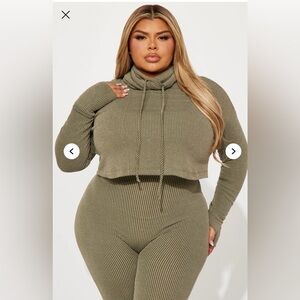 Olive Ribbed Turtleneck Two Piece Set